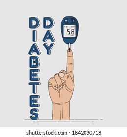 World Diabetes Day design with Checking Sugar level on finger hand vector illustration. Good template for medical design.