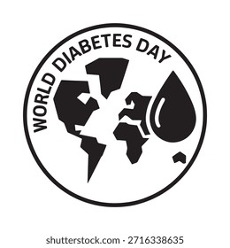 Emblema del Día Mundial de la Diabetes con un globo terráqueo y un símbolo de gotita