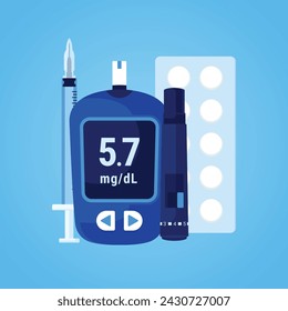 World Diabetes Day with glucose meter on blue space