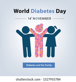 World diabetes day and happy family. Vector illustration