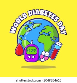 Vector de ilustración del Día Mundial de la Diabetes. Sangre, Glucosa, Cápsula. Concepto de atención de la salud y prevención