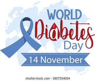 World Diabetes Day logo or banner with blue ribbon illustration