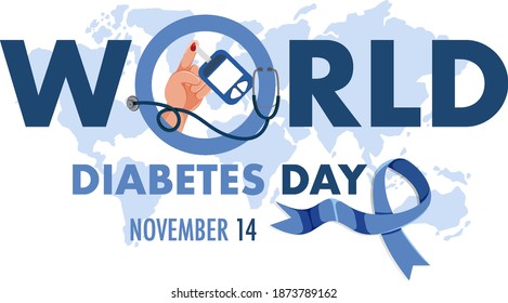 World Diabetes Day logo or banner with the globe on the map illustration