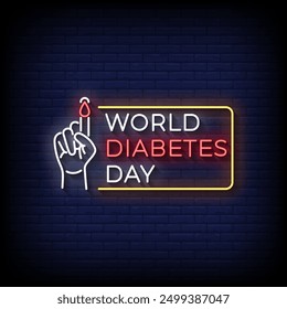 world diabetes day neon sign vector with brick wall background