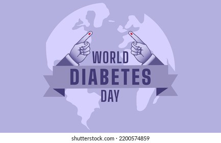 World diabetes day poster background, hand drawn and ribbon underneath