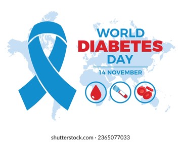 World Diabetes Day poster vector illustration. Blue awareness ribbon and drop of blood icon set vector isolated on a white background. November 14 every year. Important day