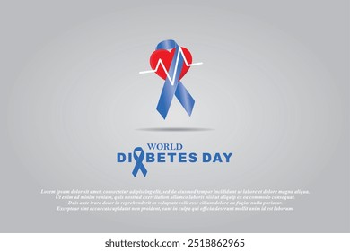 Ilustración de fondo gris del concepto del Vector del día mundial de la diabetes con la cinta y el corazón convenientes para las noticias, el diario, la bandera, el Anuncio del día mundial de la diabetes.