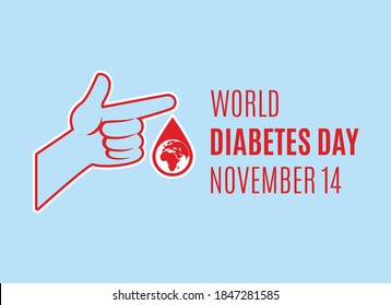 World Diabetes Day vector. Hand with drop blood icon vector. Drop of red blood with planet earth vector. Diabetes Day Poster, November 14. Important day
