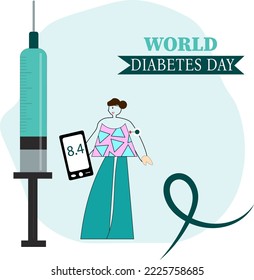 Ilustración vectorial del Día Mundial de la Diabetes con jeringa 