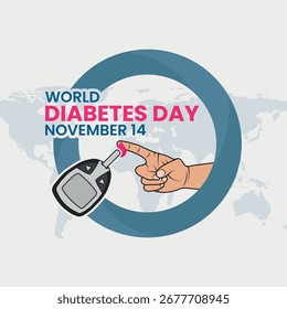 Ilustración vectorial del Día Mundial de la Diabetes con el símbolo del glucómetro y de la cinta