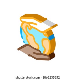 Weltrekordenker mit unterschiedlichen ethnischen Händen Symbol. isometrische Welt verschiedene Rassen Hände Schild. farbige einzelne Symbolillustration