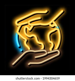 mundial de diferentes manos de raza, neon light sign vector. Icono brillante seña de las diferentes manos de la raza en el mundo. ilustración de símbolo transparente
