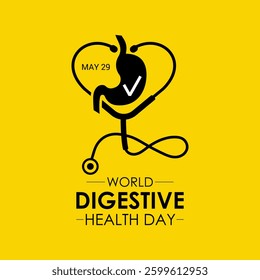 World Digestive Health Day Banner and web design. Digestive Wellness Starts Here Support Stomach Health Awareness month is May. Banner poster, flyer and background design template.