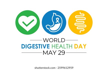 World Digestive Health Day Banner and web design. Digestive Wellness Starts Here Support Stomach Health Awareness month is May. Banner poster, flyer and background design template.