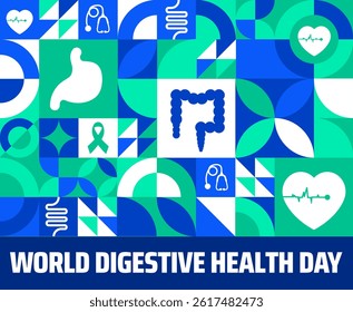 world digestive health day Geometric shape pattern background banner or poster design template. observed every year in May. Holiday concept. Use to any Template, card, poster, placard, template.