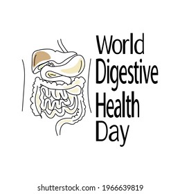 World Digestive Health Day, Schematic Representation Of Individual Elements Of The Digestive System, Human Internal Organs For Poster Or Banner Vector Illustration