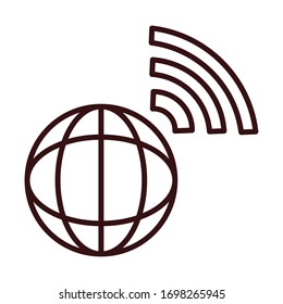 world digital connection shopping or payment mobile banking vector illustration line style icon