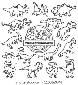 World of Dinosaurs characters design. Vector illustration single line stroke.