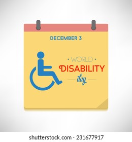 World Disability Day flaches Design auf Kalenderseite, Vektorgrafik. Wichtige Zeitreihe.