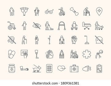 Welt-Behinderungstag, Behinderte oder Behinderte, lineare Symbole Set-Design Vektorgrafik