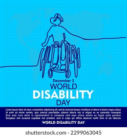 World Disability day, poster and banner, One line drawing illustration.