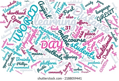 World Distance Learning Day 31 August Word Cloud In Vector Art Creative Colourful White Back Ground