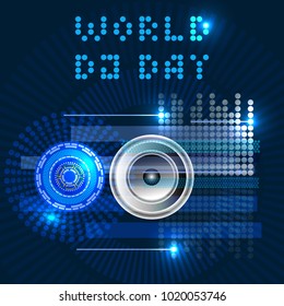 World DJ Day. Abstract vector illustration on a theme DJ, radio, music, club, party. Blue background