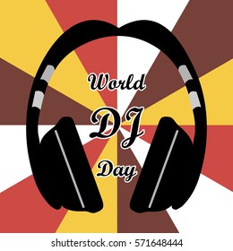 World DJ Day, March 9. Vector illustration for you design, card, banner, poster and calendar. Headphones on retro background