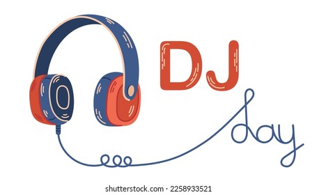 World DJ Day vector background, banner, poster. 9 March. Hand drawn illustration of headphones.