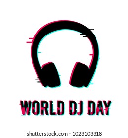 World Dj Day. Vector illustration for Design of a Musical Feast. Image of the silhouette of the headphones with text. Can be used for banner, signage, billboard, greeting card, and invitation.