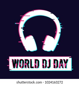 World Dj Day. Vector illustration for Design of a Musical Feast. Image of the silhouette of the headphones with text. Can be used for banner, signage, billboard, greeting card, and invitation.