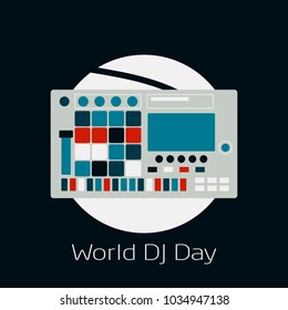 World Dj Day. Vector illustration for Design of a Musical Feast. Image of the silhouette of the midi controller with text. Can be used for banner, signage, billboard, greeting card, and invitation.