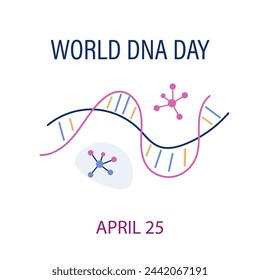 World DNA Day. April 25. A laboratory technician examines human DNA.Template for background, banner, card, poster. vector illustration