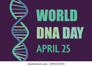 World DNA day holiday concept, banner or poster. DNA chain and text on a dark background. Vector illustration