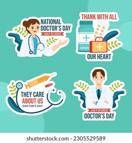 World Doctors Day Label Flat Cartoon Hand Drawn Templates Background Illustration