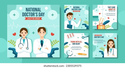 World Doctors Day Social Media Post Flat Cartoon Hand Drawn Templates Background Illustration
