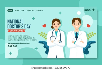 World Doctors Day Social Media Landing Page Flat Cartoon Hand Drawn Template Illustration