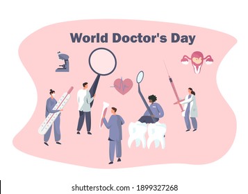 World Doctor's Day.1st July Happy Doctor's Day.Thank You Doctors and Nurses for Hard Work.Greeting Card with Stethoscope.National Doctor's Day.Flat Vector Illustration