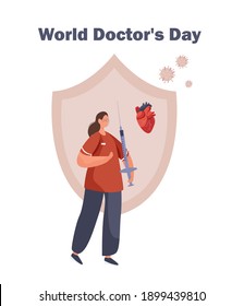 World Doctor's Day.1st July Happy Doctor's Day.Thank You Doctors and Nurses for Hard Work.Greeting Card with Stethoscope.National Doctor's Day.Flat Vector Illustration