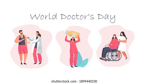 World Doctor's Day.1st July Happy Doctor's Day.Thank You Doctors and Nurses for Hard Work.Greeting Card with Stethoscope.National Doctor's Day.Flat Vector Illustration