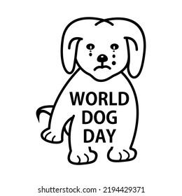 world dog day vector graphics. black line art design crying dog flat illustration.