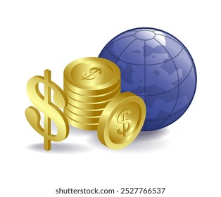 World dollar coins isometric illustration