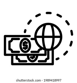 World dollar icon. Outline World dollar vector icon for web design isolated on white background