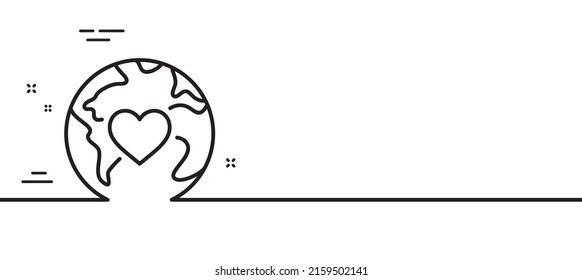 Icono de la línea de donación mundial. Signo de caridad global. Símbolo de donación en línea. Fondo mínimo de la ilustración de línea. Banner de patrón de icono de línea de donación. Concepto de plantilla web blanca. Vector
