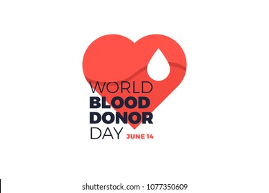World Donor Day. Emblem with image of red heart and white drop of blood on white background. Vector illustration.