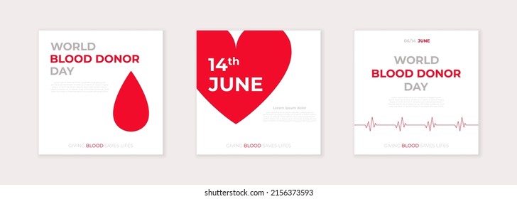 World donor day set of posters. A4 posters blood donor. 14th June minimalistic background in a minimalistic style with heart and blood.