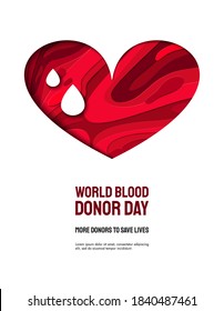 World donor day vector illustration for posters or invitations, medical design with 3d paper cut shapes. Place for text. Blood Donation Lifesaving and Hospital Assistance
