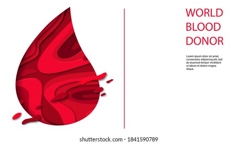 Ilustración vectorial del día mundial de los donantes para afiches o invitaciones, diseño médico con formas de corte de papel 3d. 
