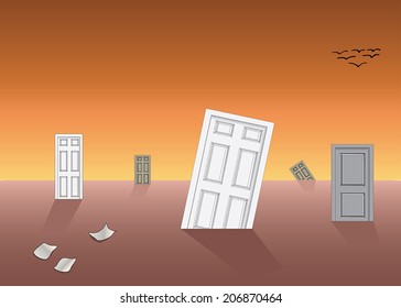 World of doors - abstract apocalyptic concept