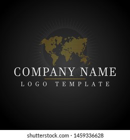 World Dotted Icon. Map Gold Points. Logotype Italian Chef. Flat Golden Icon.